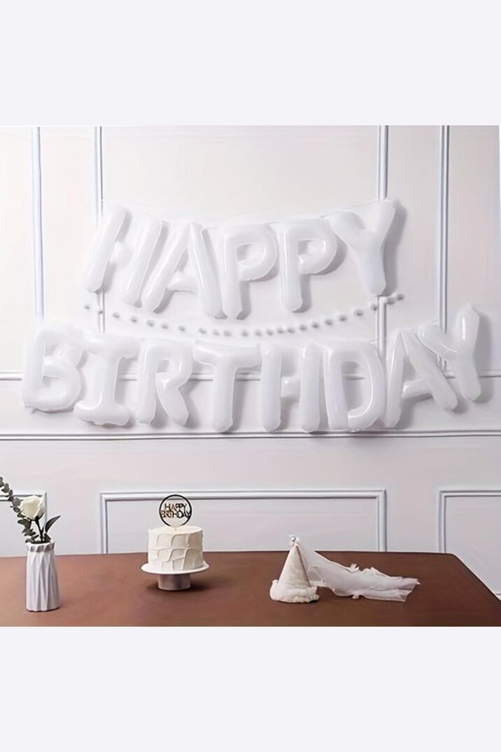 Beyaz Renk Happy Birthday Folyo Balon Seti Doğum Günü Balon Süsleme Seti - 1
