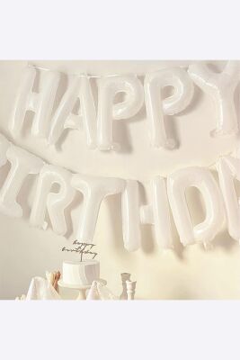 Beyaz Renk Happy Birthday Folyo Balon Seti Doğum Günü Balon Süsleme Seti - 3