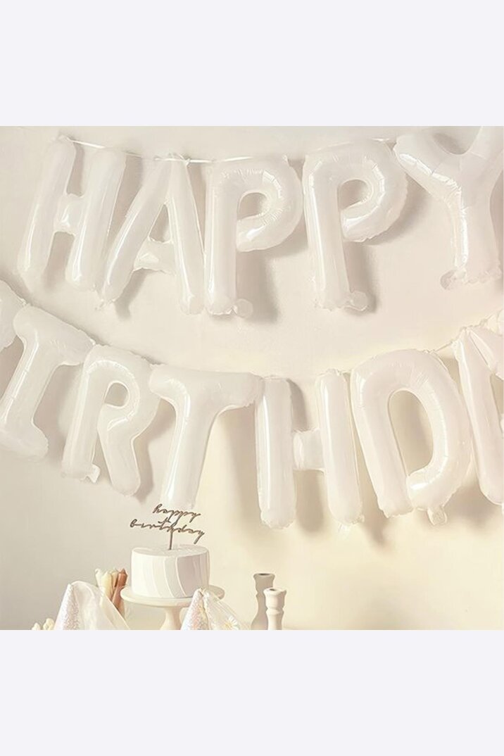 Beyaz Renk Happy Birthday Folyo Balon Seti Doğum Günü Balon Süsleme Seti - 3