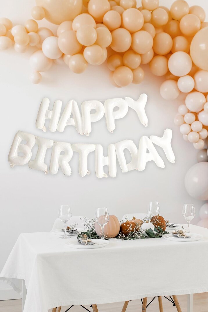 Beyaz Renk Happy Birthday Folyo Balon Seti Doğum Günü Balon Süsleme Seti - 5