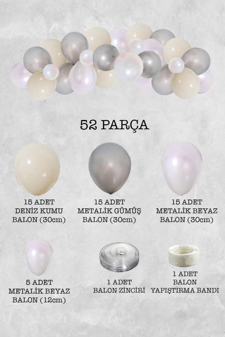 Beyaz Sadeliği Konsept Balon Zinciri Parti Balon Seti 52 Parça - 2