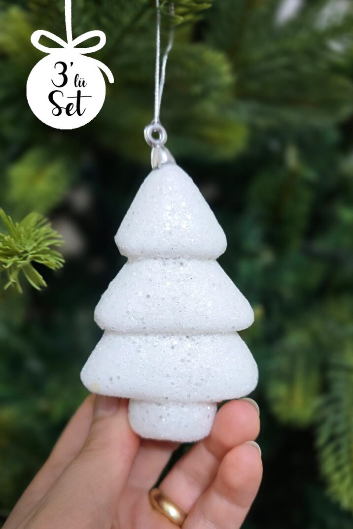 Beyaz Simli Ağaç Şeklinde Yılbaşı Ağaç Süsü 3lü Paket - 3