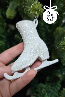Beyaz Simli Buz Pateni Şeklinde Yılbaşı Ağacı Süsü Beyaz Paten Yılbaşı Ağaç Süsü 2li Paket - 2