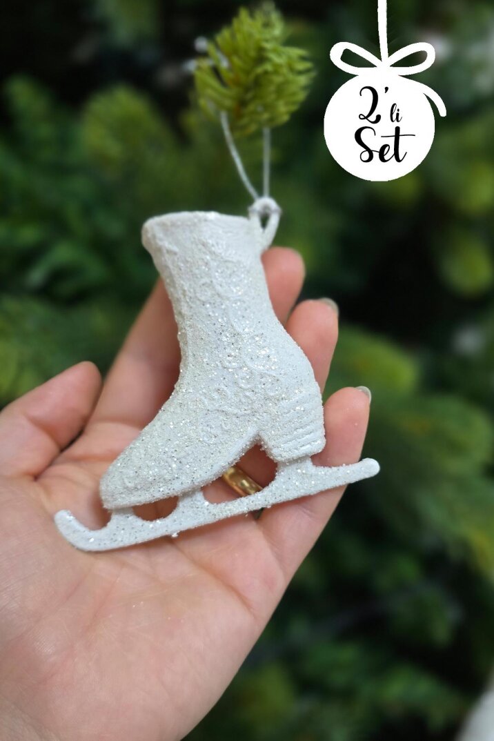 Beyaz Simli Buz Pateni Şeklinde Yılbaşı Ağacı Süsü Beyaz Paten Yılbaşı Ağaç Süsü 2li Paket - 3