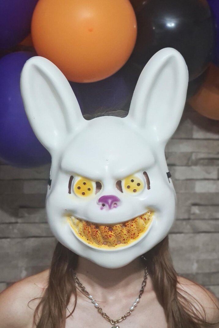 Beyaz Tavşan Cadılar Bayramı Halloween Maskesi Katil Tavşan Korkunç Maske Beyaz - 1