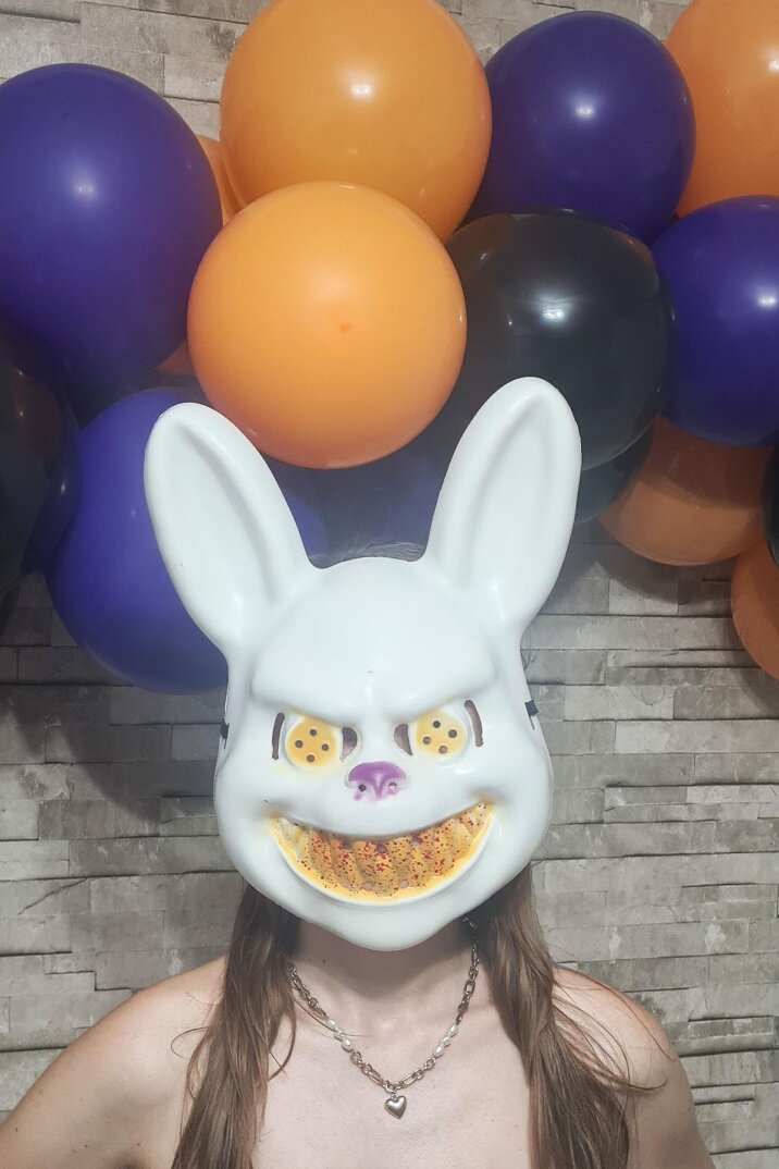 Beyaz Tavşan Cadılar Bayramı Halloween Maskesi Katil Tavşan Korkunç Maske Beyaz - 2