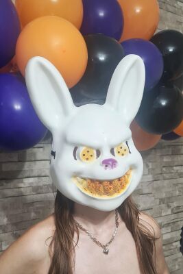 Beyaz Tavşan Cadılar Bayramı Halloween Maskesi Katil Tavşan Korkunç Maske Beyaz - 3