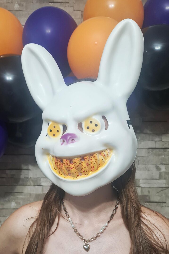 Beyaz Tavşan Cadılar Bayramı Halloween Maskesi Katil Tavşan Korkunç Maske Beyaz - 4