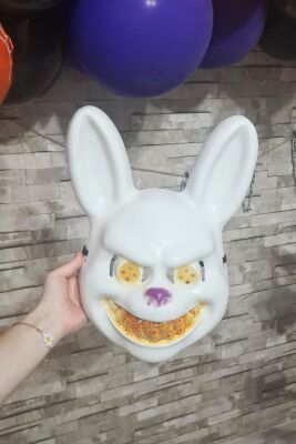 Beyaz Tavşan Cadılar Bayramı Halloween Maskesi Katil Tavşan Korkunç Maske Beyaz - 5