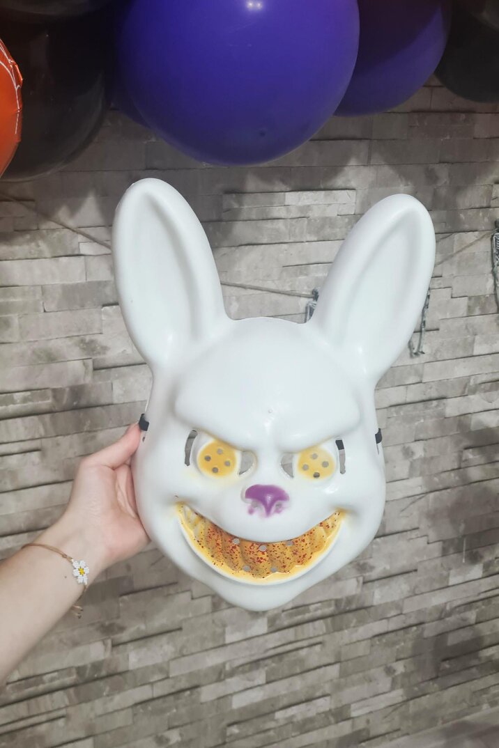 Beyaz Tavşan Cadılar Bayramı Halloween Maskesi Katil Tavşan Korkunç Maske Beyaz - 5