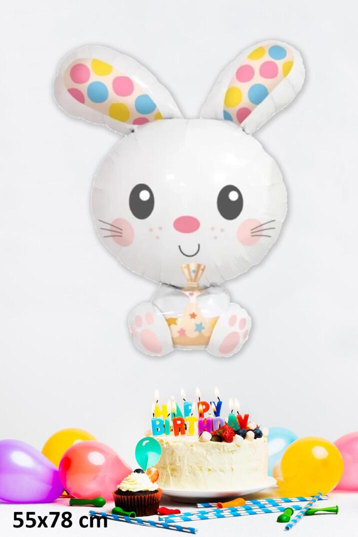 Beyaz Tavşan Folyo Balon Renkli Kulaklı Tavşan Balon - 1