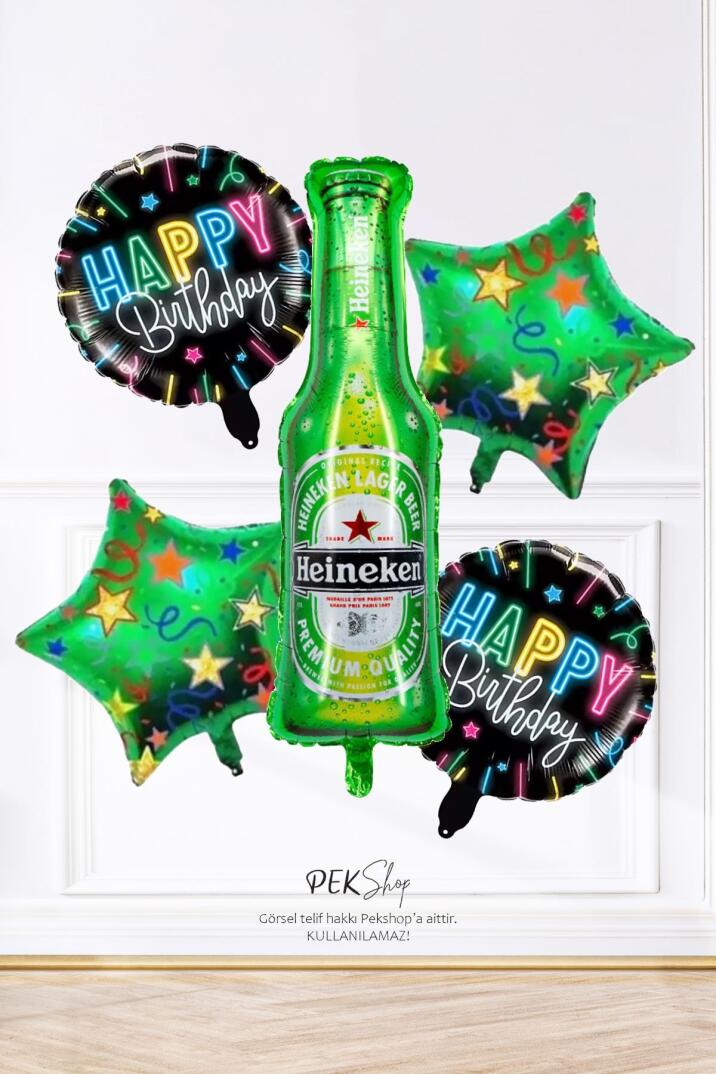 Bira Şişeli Folyo Balon Seti Doğum Günü Bira Şişesi Heineken Şişe Balonlu Doğum Günü Balon Seti - 1