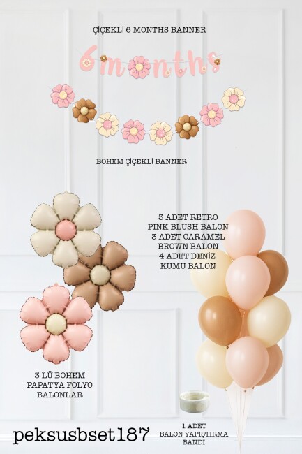 Bohem Papatya Tema 6 Aylık Balon Süsleme Seti 6 Months Duvar Süsleme Seti - 2