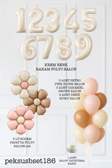Bohem Papatya Tema Doğum Günü Balon Seti Bohem Papatyalar ve Yaş Balonlu Retro Balon Seti - 10
