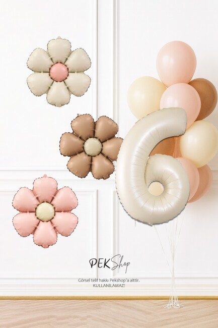 Bohem Papatya Tema Doğum Günü Balon Seti Bohem Papatyalar ve Yaş Balonlu Retro Balon Seti - 6
