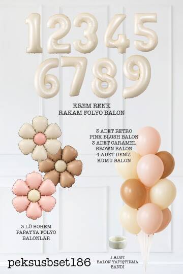 Bohem Papatya Tema Doğum Günü Balon Seti Bohem Papatyalar ve Yaş Balonlu Retro Balon Seti - 2