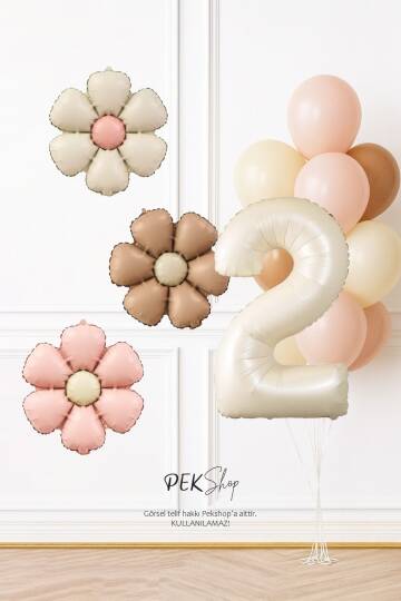Bohem Papatya Tema Doğum Günü Balon Seti Bohem Papatyalar ve Yaş Balonlu Retro Balon Seti - 3