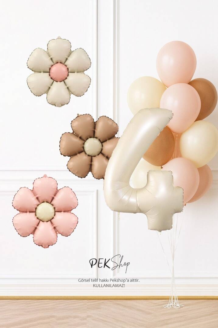 Bohem Papatya Tema Doğum Günü Balon Seti Bohem Papatyalar ve Yaş Balonlu Retro Balon Seti - 5