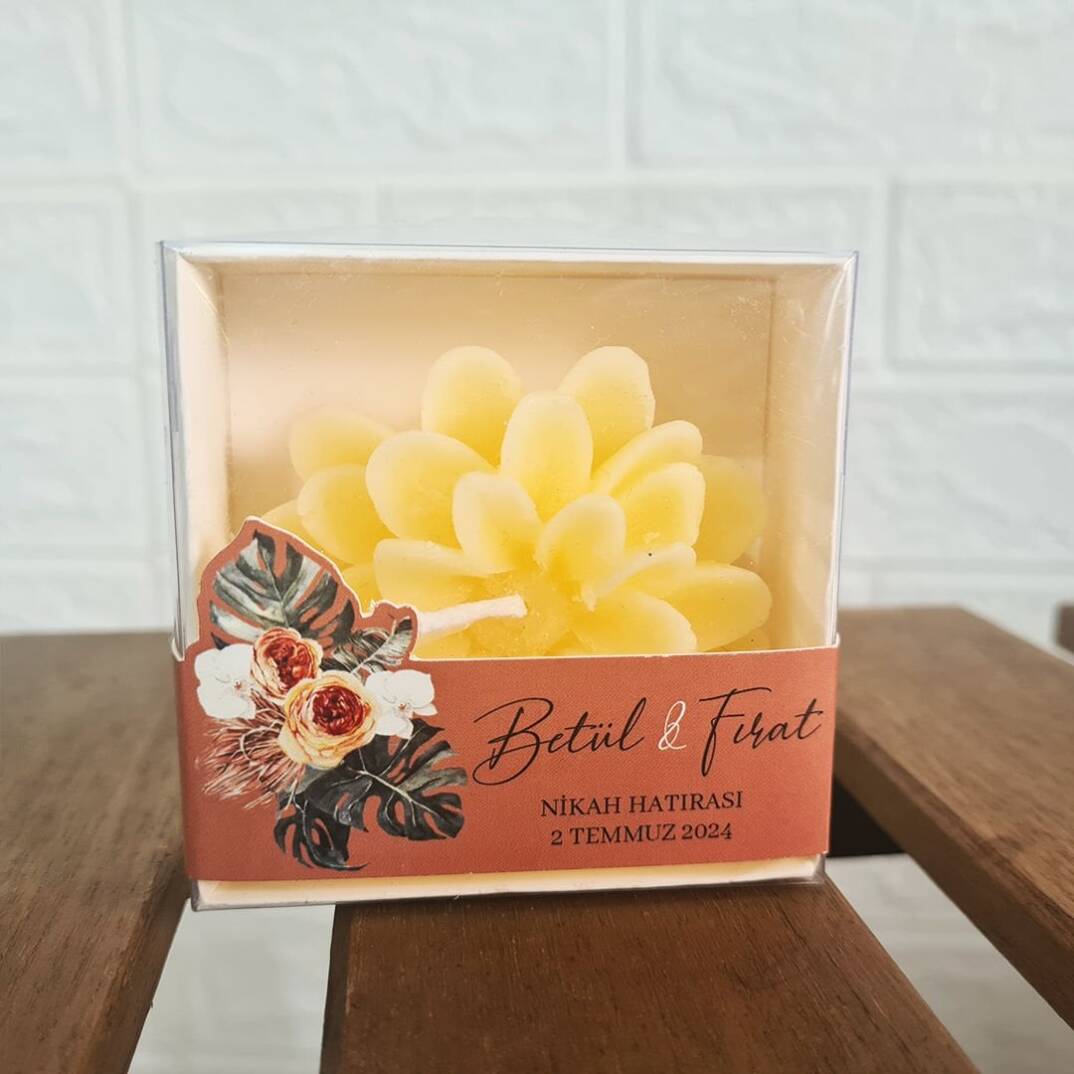 Bohem TerraCotta Konsept Özel Kesim Kutulu Lotus Mum Hediyelik - 2