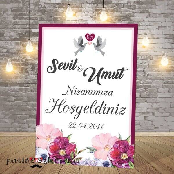 Bordo Çiçekler Konsept Karşılama Panosu - 1