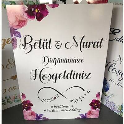 Bordo Çiçekler Konsept Karşılama Panosu - 1