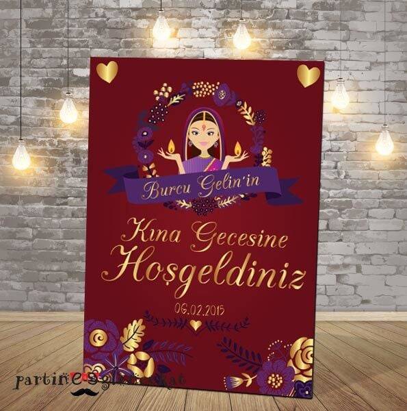 Bordo Hintli Kına Kızı Konsept Kına Gecesi Panosu - 1