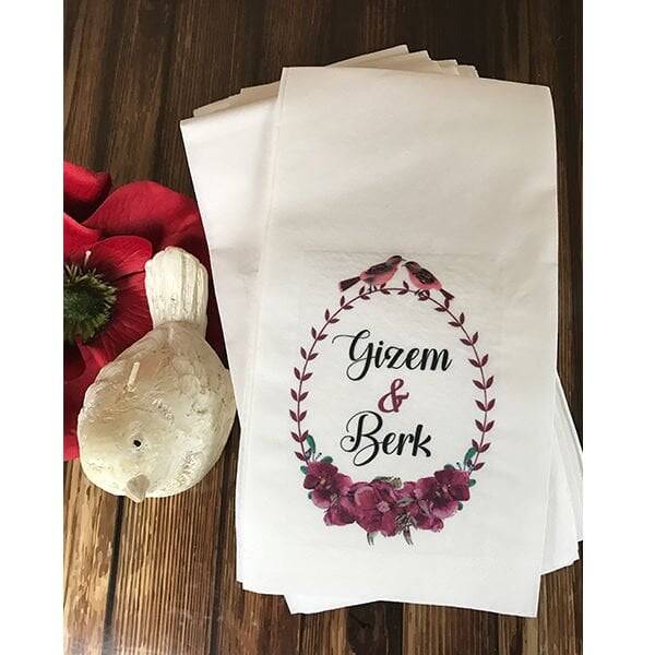 Bordo Konsept Kuşlu Baskılı Peçete - 1