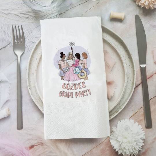 Bride and Bridesmaids Konsept Bekarlığa Veda Baskılı Peçete