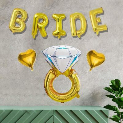 Bride Gold Folyo Balon Paketi - Tek Taşlkı Kalp Balonlu Bride Set - 2