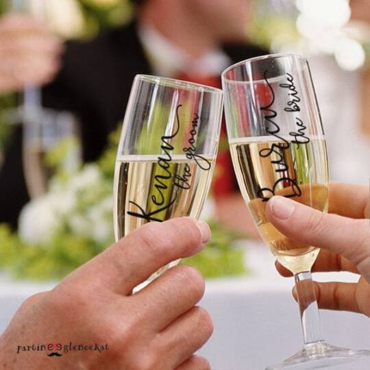 Bride Groom El Yazılı Kişiye Özel Şampanya Kadehleri 2'li
