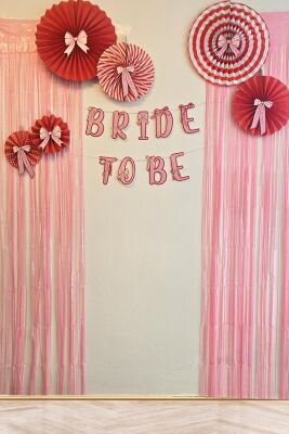 Bride Parti Duvar Süsleme Seti Bride To Be Banner Fiyonk Konsept Pembe Perdeli Parti Seti - 1