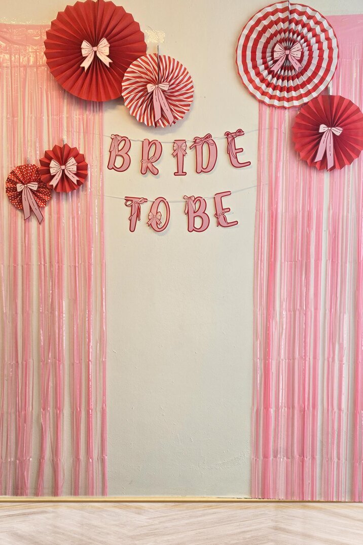 Bride Parti Duvar Süsleme Seti Bride To Be Banner Fiyonk Konsept Pembe Perdeli Parti Seti - 1