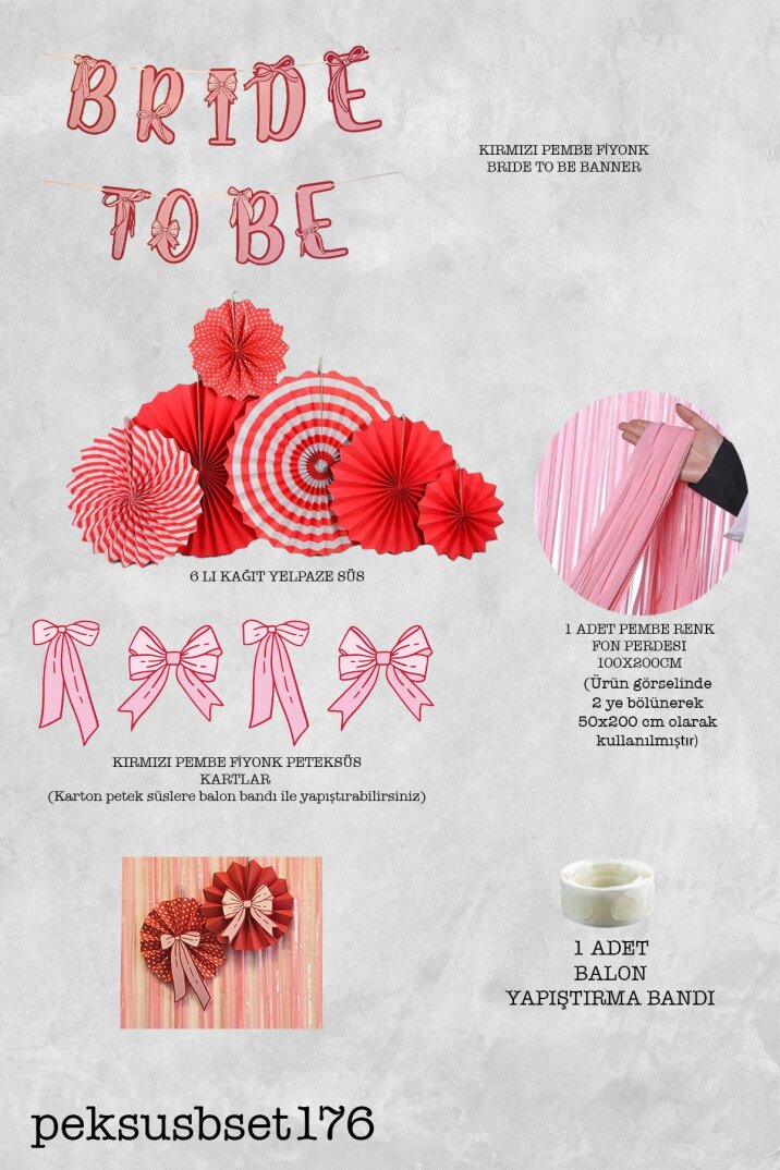 Bride Parti Duvar Süsleme Seti Bride To Be Banner Fiyonk Konsept Pembe Perdeli Parti Seti - 2