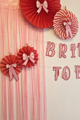 Bride Parti Duvar Süsleme Seti Bride To Be Banner Fiyonk Konsept Pembe Perdeli Parti Seti - 3