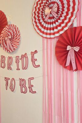 Bride Parti Duvar Süsleme Seti Bride To Be Banner Fiyonk Konsept Pembe Perdeli Parti Seti - 4