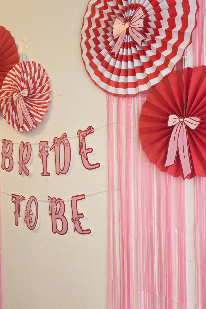 Bride Parti Duvar Süsleme Seti Bride To Be Banner Fiyonk Konsept Pembe Perdeli Parti Seti - 4
