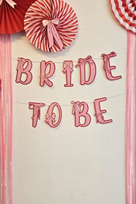 Bride Parti Duvar Süsleme Seti Bride To Be Banner Fiyonk Konsept Pembe Perdeli Parti Seti - 5