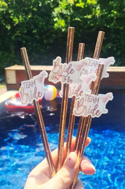 Bride Pipet Seti Çiçekli Rose Gold Konsept Bekarlığa Veda Bride Party Süslü Pipet Takımı 5 li - 2