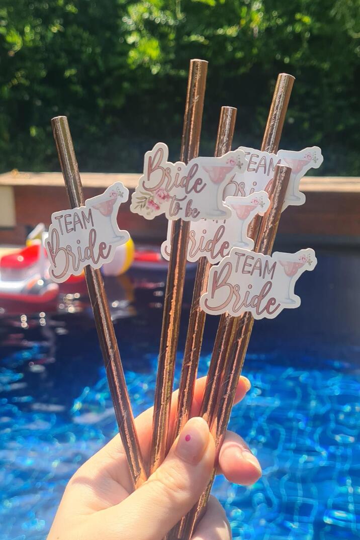 Bride Pipet Seti Çiçekli Rose Gold Konsept Bekarlığa Veda Bride Party Süslü Pipet Takımı 5 li - 4