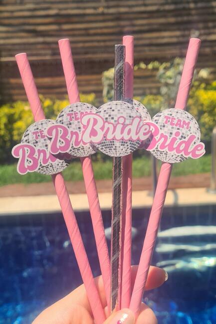 Bride Pipet Seti Disko Konsept Bekarlığa Veda Süslü Pipet Takımı 5 li - 2