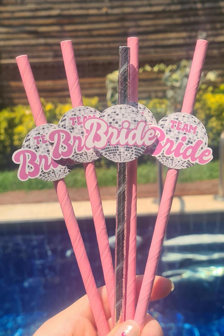 Bride Pipet Seti Disko Konsept Bekarlığa Veda Süslü Pipet Takımı 5 li - 2
