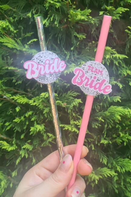 Bride Pipet Seti Disko Konsept Bekarlığa Veda Süslü Pipet Takımı 5 li - 3