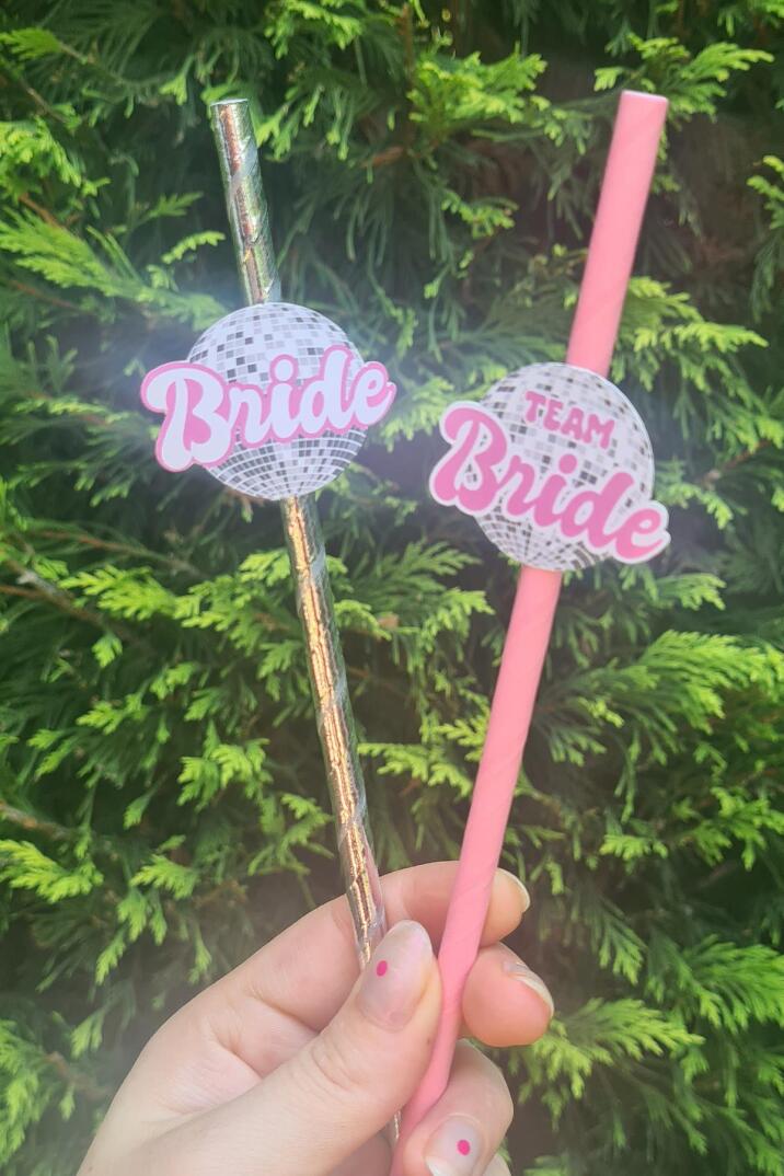Bride Pipet Seti Disko Konsept Bekarlığa Veda Süslü Pipet Takımı 5 li - 3