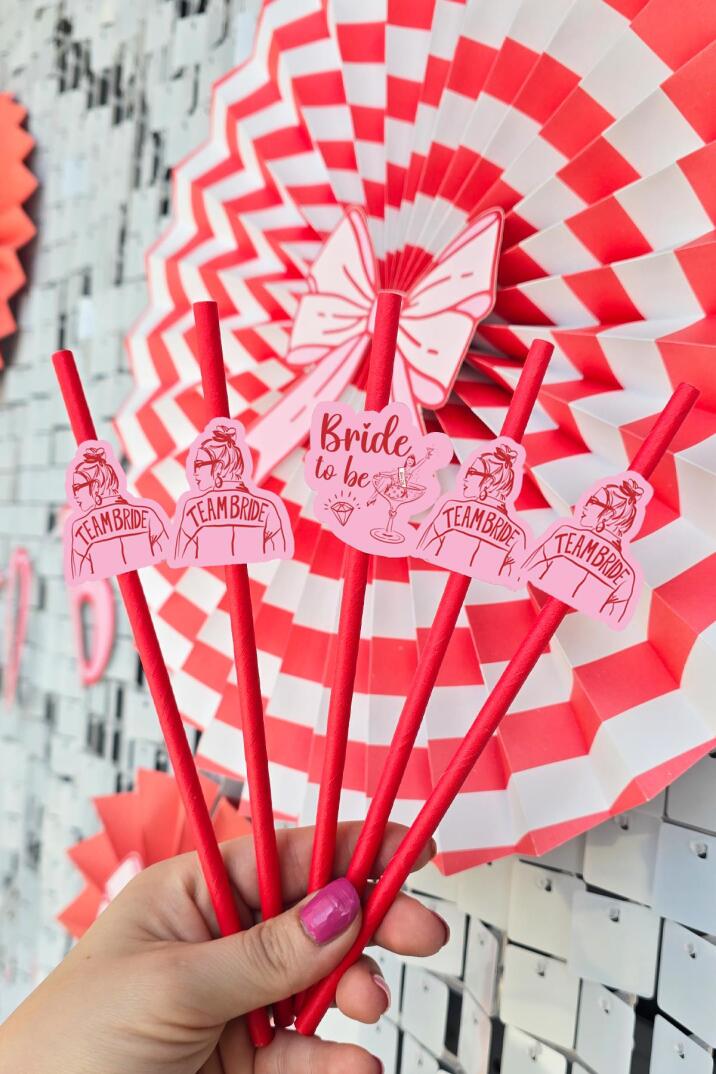 Bride Pipet Seti Kırmızı Kız Konsept Bekarlığa Veda Bride Party Süslü Pipet Takımı 5 li - 1