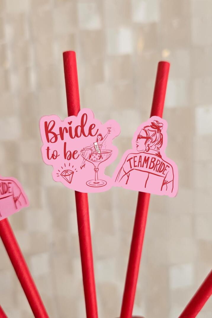 Bride Pipet Seti Kırmızı Kız Konsept Bekarlığa Veda Bride Party Süslü Pipet Takımı 5 li - 3