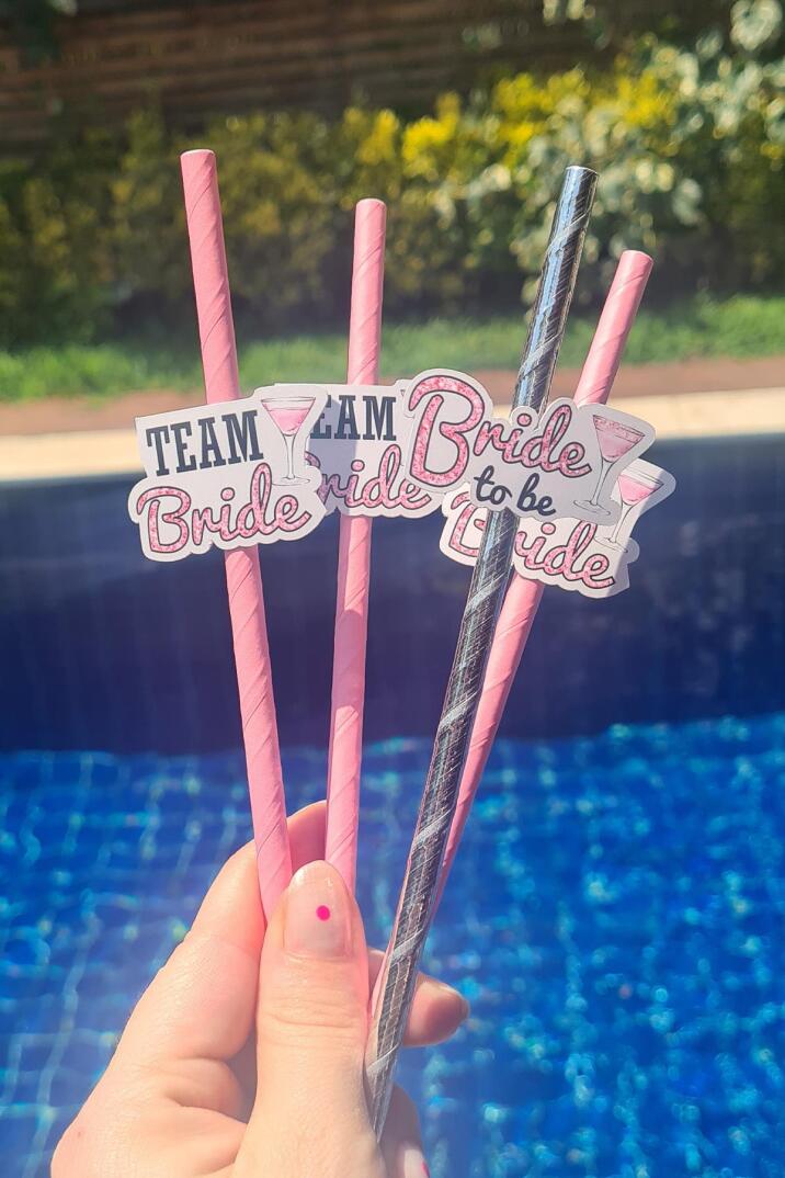 Bride Pipet Seti Pembe Glitter Konsept Bekarlığa Veda Bride Party Süslü Pipet Takımı 5 li - 1