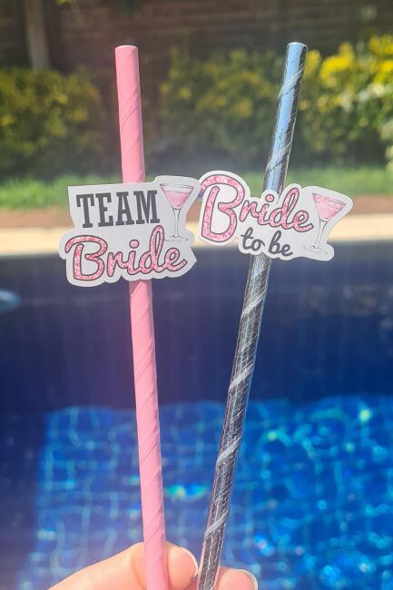 Bride Pipet Seti Pembe Glitter Konsept Bekarlığa Veda Bride Party Süslü Pipet Takımı 5 li - 2