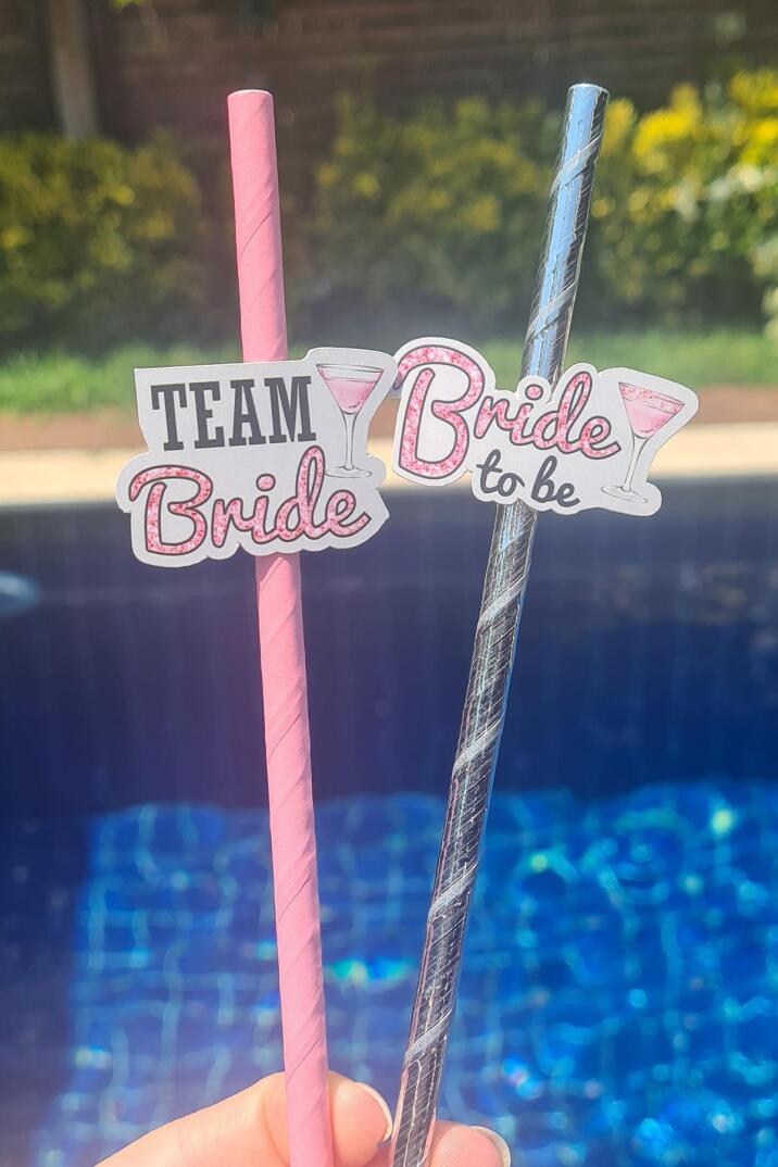 Bride Pipet Seti Pembe Glitter Konsept Bekarlığa Veda Bride Party Süslü Pipet Takımı 5 li - 2