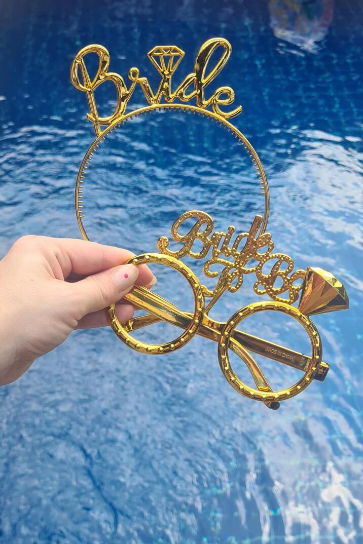 Bride Taç ve Gözlük Seti Bride To Be Taç Gözlük Plastik Set GOLD - 1