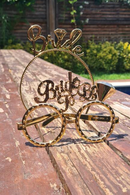 Bride Taç ve Gözlük Seti Bride To Be Taç Gözlük Plastik Set GOLD - 2
